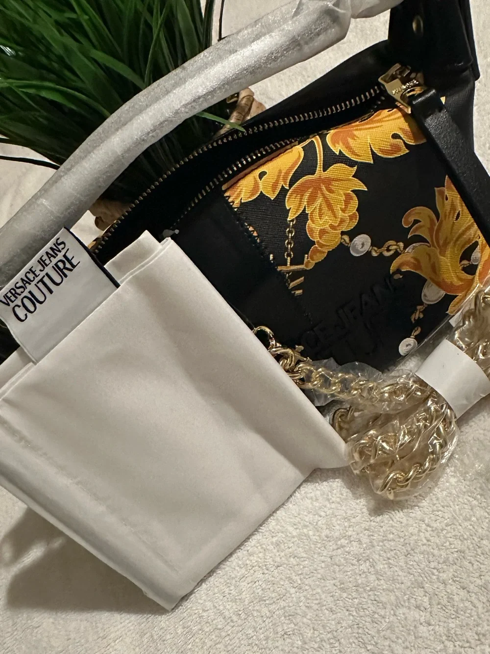 NWT Versace Jeans Couture Baroque Print Shoulder Bag w/ Chain & COA
